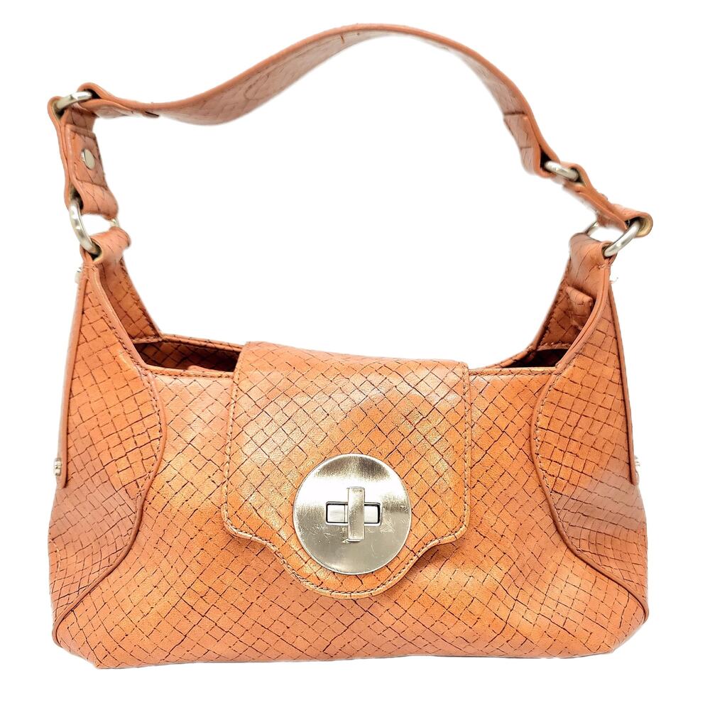 WORTHINGTON Vintage Fold Over Turn Lock Faux Brown Leather Handbag